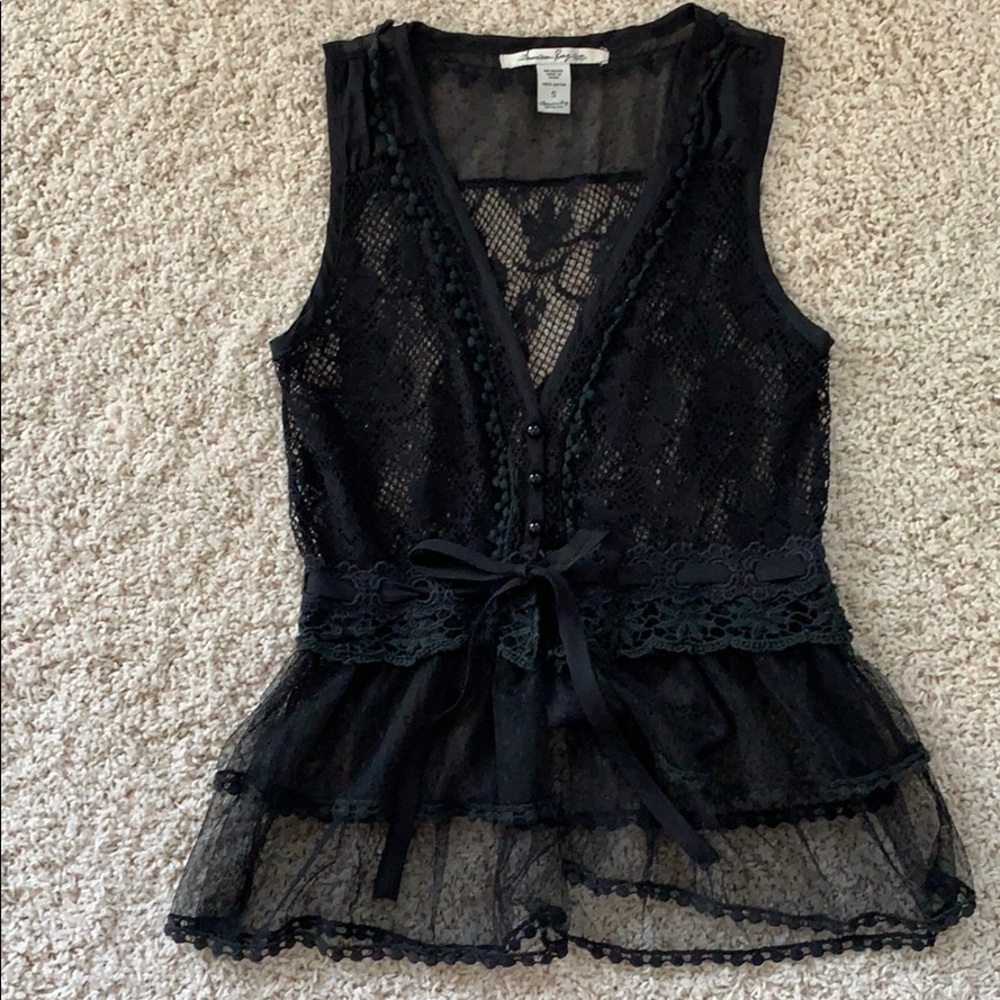 American Rag black lace tie front babydoll tank S